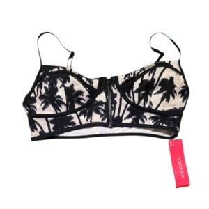 Xhilaration Black and White Palm Tree Tropical Zip Up Bikini Top Size Medium